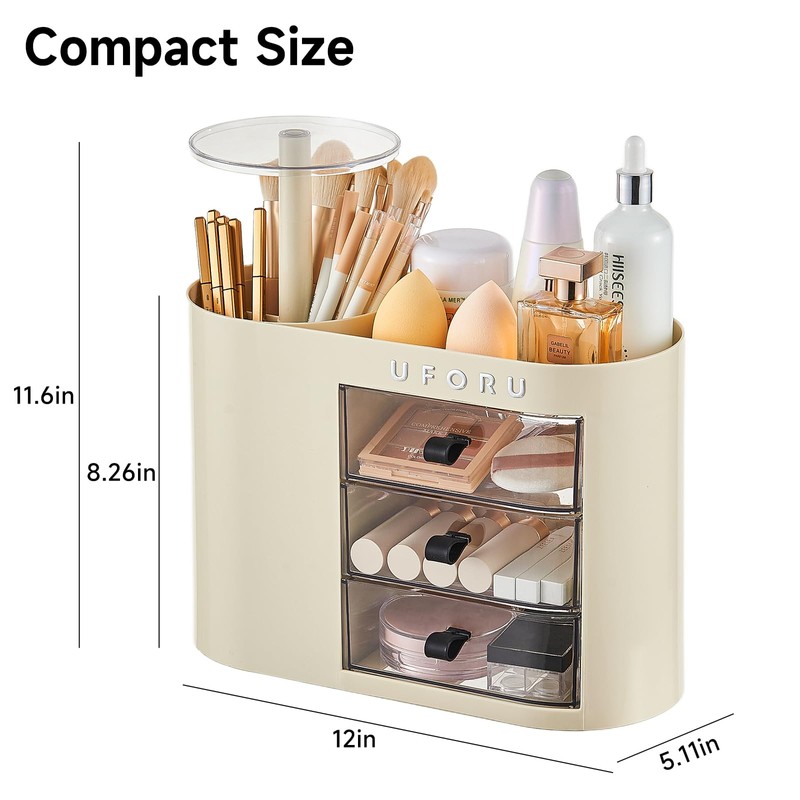 UFORU Makeup Organizer with Pop-Up Brush Holder for Dresser Vanity,