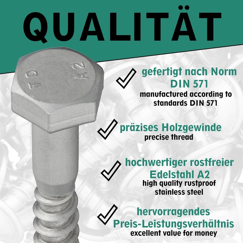 Hexagon Wood Screws According to DIN 571 | Stainless Steel