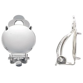 Platinum Earring, Clip On, 20 Silver Plated Brass & Steel 14mm Earring with 13mm Flat Pad