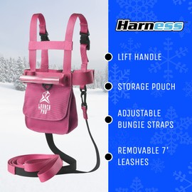 Launch Pad Ski and Snowboard Training Harness - Learn to Ski - Teaches Speed Control - Shock Absorbing Leashes - Perfect for Beginners (Pink)