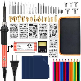 Wood Burning Kit, 80pcs Wood Burning Tool, Pyrography Pen Set for Adults with Adjustable Temperature, Embossing/Carving/Soldering Tips/Stencils/Color Pencils/Carbon/Holder/Carrying Case