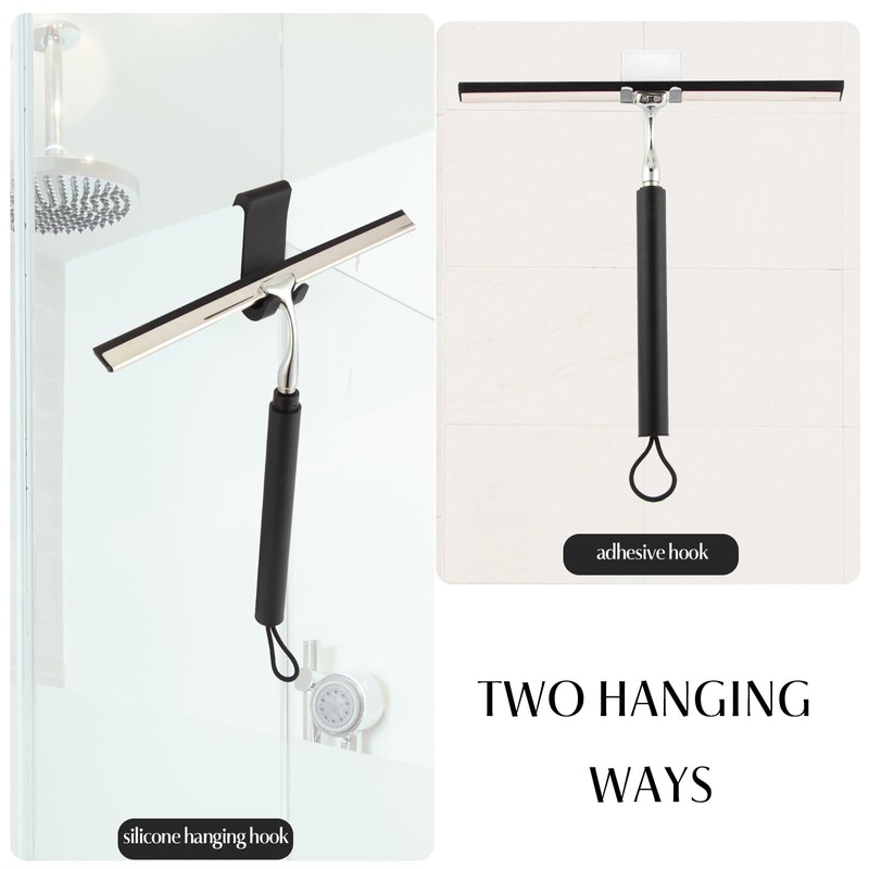 Shower Squeegee with Long Handle – Includes Replacement Silicone Blade,