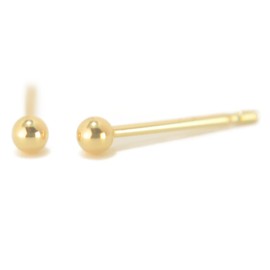 18K Yellow Gold Round Ball Earrings, 0.08 inch (2 mm), Ball Earrings, 18K Gold, K18, Sold as 1 Pair of Ears, Made in Japan, Nickel Free, yokomountain, Yellow Gold, No Gemstone