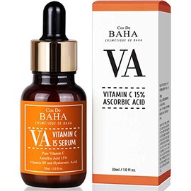 Cos De BAHA Suero Facial Vitamina C 15% 30ml – Con Arbutina, Ácido Hialurónico y Vitamina B5, Ilumina y Reduce Manchas Oscuras