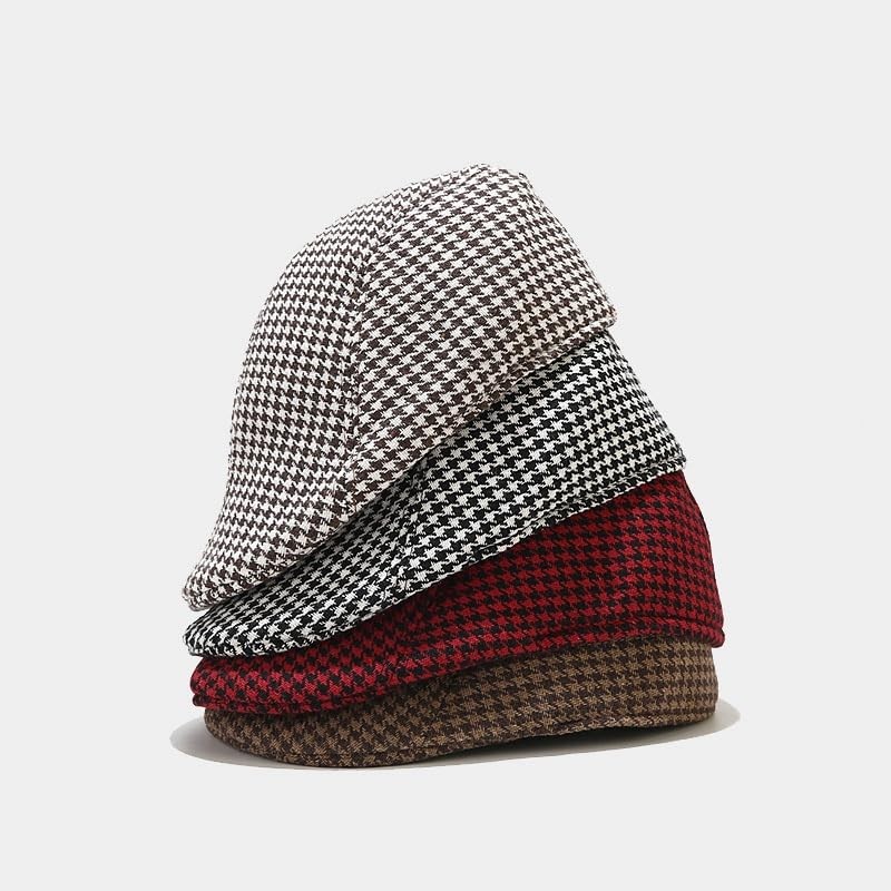 yolrdiw Classic Houndstooth Plaid Ivy Flat Cap Gatsby Cabbie Driver