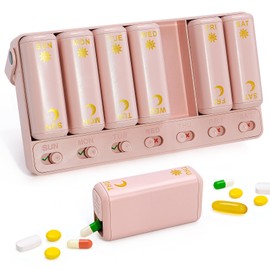 LOBIUTIYA Organizador semanal de píldoras 2 veces al día, organizador de píldoras de viaje AM PM 7 días para suplemento de medicina vitamínica, aceite de pescado, rosa dos veces al día, caja de