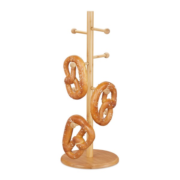 Relaxdays 10032114 Pretzel Stand Bamboo 8 Bars H x D 50 x 19.5 cm Large Pretzel Tree Cup Holder Sausage Stand Natural