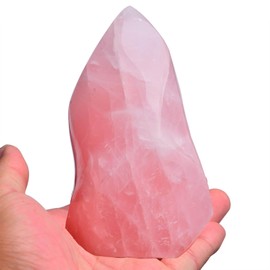 AMOYSTONE Large Rose Quartz Flame Shaped Stone Real Rose Quartz Healing Crystal Tower Spiritual Home Decor for Witchy Room 1.5-2.2LB