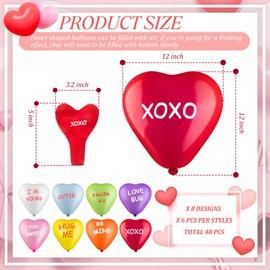 48 Pieces Valentine's Day Balloons Candy Color 12 Inch XOXO Be Mine Valentine's Day Heart Shaped Message Balloons Decoration Proposal Show Love Anniversary Latex Heart Balloons for Party Supplies Home