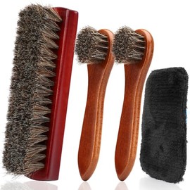 Kit de 4 Cepillo para Polvo para Zapatos, Cepillo para Polvo de Pelo de Caballo, Kit de cepillos de Brillo para Zapatos de Caballo, con paño de Microf