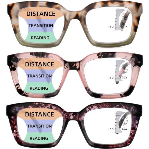 3 Pack Progressive Multifocal Reading Glasses for Women Men Oprah