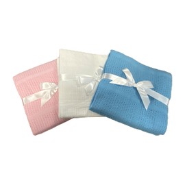 Noble & Brite Cotton Cellular Baby Blankets Twin Pack, Cellular Blanket For Newborn Baby, Soft and Lightweight For Baby Cot, Pram, Moses Basket, Travel (100 x 75cm, Pink)