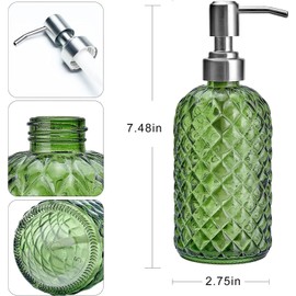 Soulnioi Soap Dispenser Set, 2Pcs Lotion Dispenser Bottle with Rustproof Stainless Steel Pump Refillable Liquid Soap Jar Dispenser for Bathroom, Kitchen, Countertop, Laundry Room - Green