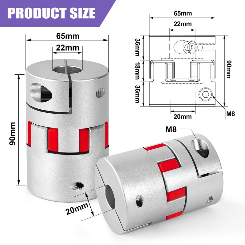 Plum Shaft Coupling Aluminium 20 mm to 22 mm, Flexible