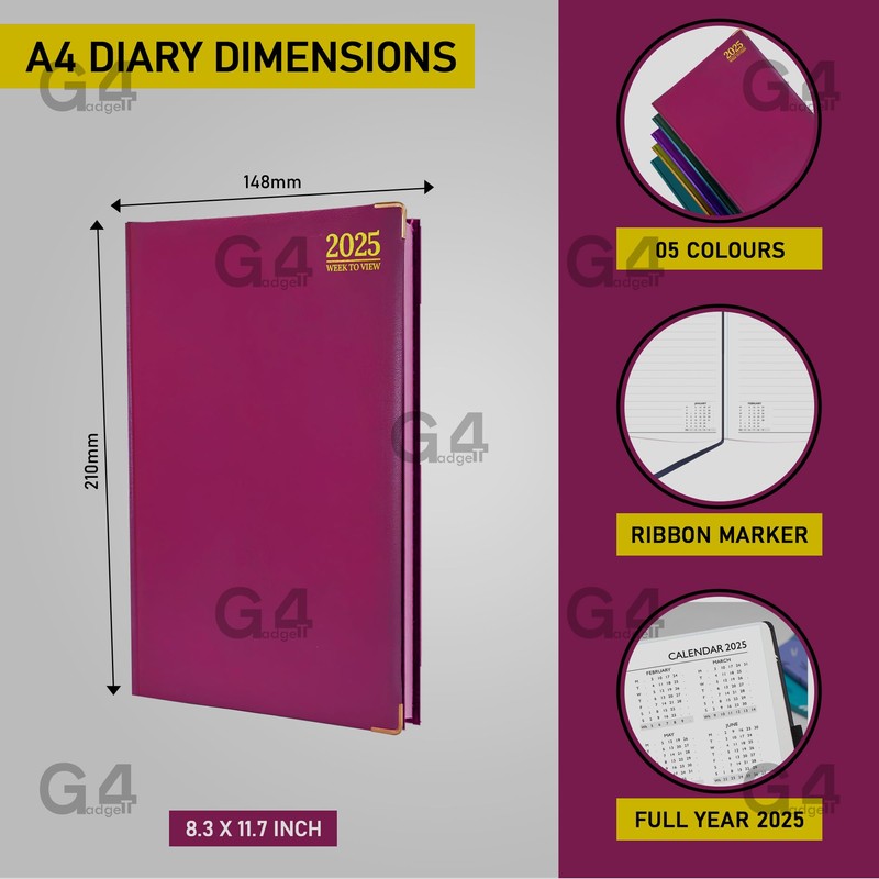 G4GADGET A5 Week To View 2025 | Hardback Cover |