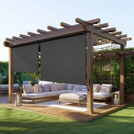 FansaFurn Outdoor Roller Shade (6'W X 8'H) 420GSM New Material with 95% UV Protection, Cordless Aluminum Patio Shade with Crank Handle, Outdoor Patio Blinds for Shading, Privacy Protection, Black