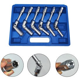JEUCLEL 6PCS 3/8" Dr.Extra Long Glow Plug Socket Set, Universal Joint 8-16mm, 6 point Glow Plug Removal Tool for removal and replacement of glow plugs