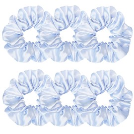 Sufermoe 6 Pcs 4.5 Inch Satin Silk Hair Scrunchies, Light Blue Elastic Hair Ties for Women and Girls, Hair Accessories for Different Hairstyles and Occasions