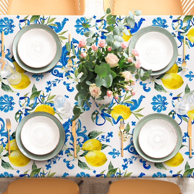Whaline Lemon Tablecloth Rectangle Italian Lemons Fabric Table Cloth Waterproof