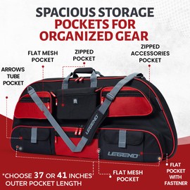 Legend Apollo Soft Bow Case for Compound Bow - Compound Bow Case with Multiple Storage & Foam Padding, Lightweight Bow and Arrow Case for Archery Accessories, Premium Bow Bag - 44" Black/Red