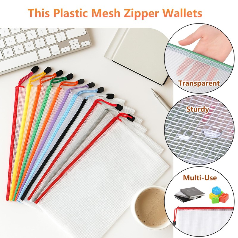 A4 Plastic Zip Wallets - 12PCS A4 Zip Lock Bags,