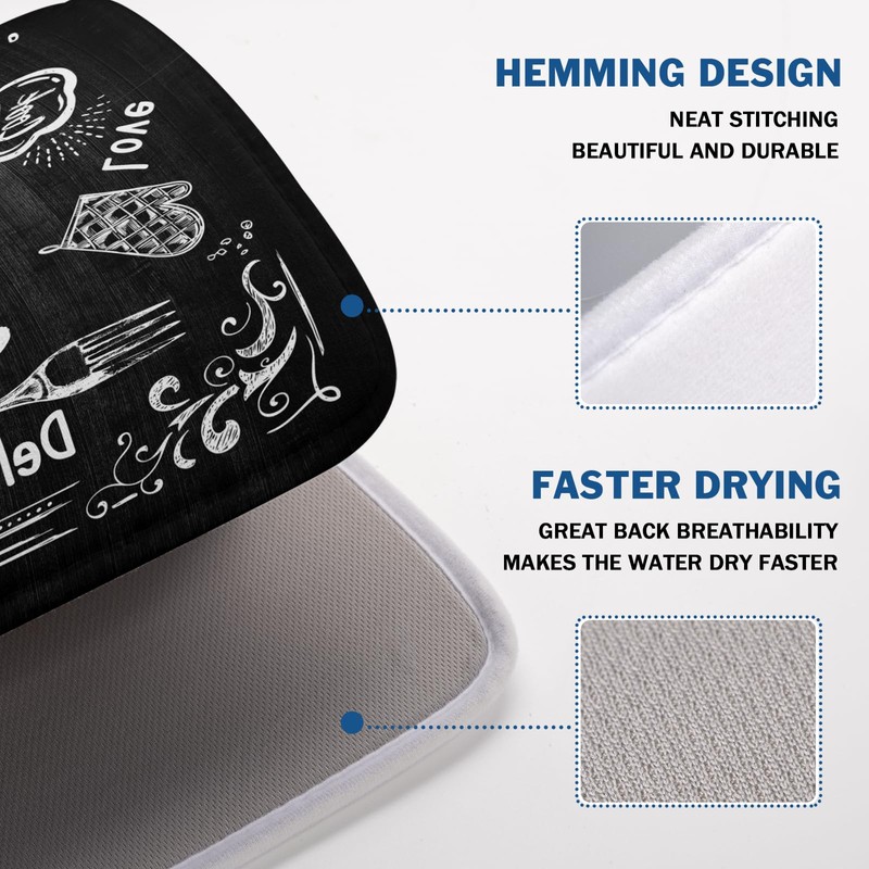Kawani Black Coffee Bar Dish Drying Mats for Kitchen Counter