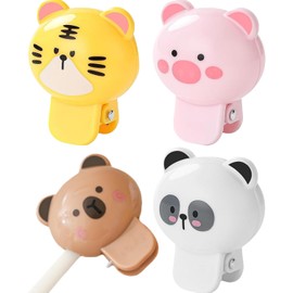 Fun - Fundas para cepillos de dientes de animales, paquete de 4 protectores de cabeza con clip de resorte fuerte, caso de viaje ventilado en forma de cerdo de oso panda y tigre para la