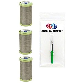 Coats & Clark Sewing Thread Dual Duty Plus Hand Quilting Cotton Thread 325 Yards (3-Pack) Green Linen Bundle with 1 Artsiga Crafts Seam Ripper S960-6180-3P