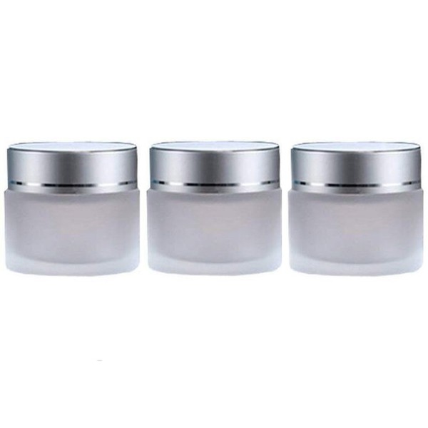 Ericotry 3PCS Refillable Frosted Clear Glass Cosmetic Jars Empty Face Cream Lip Balm Storage Container Pot Bottle With Silver Lids for Travel and DIY Home Use size 30g