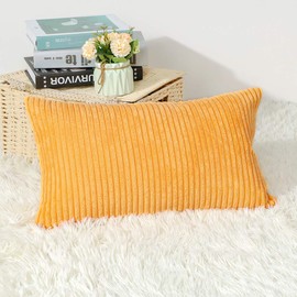 Artscope Cozy Striped Corduroy Pillow Covers Super Soft Decorative Oblong Throw Pillow Covers Case Cushion Covers for Sofa Couch Bedroom Car Decor 12 x 20 Inches, Yellow