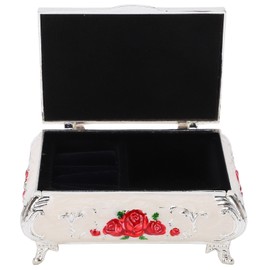 Vintage Jewelry Box Vintage Roses Embossed Design Zinc Alloy Soft Velvet Vibrant Colors Safe Glossy Small Jewelry BoxSilver White and Red Roses