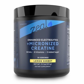 Zeal Electrolyte Powder w/Micronized Creatine (30 Servings | Lemon Sorbet) w 0 Sugar +BCAAs +B-Vitamins Electrolyte Supplement w Potassium Zinc & Magnesium for Hydration - Keto Electrolyte