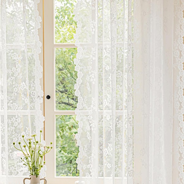 TOATELU White Lace Curtain Set of 2 W 150 x