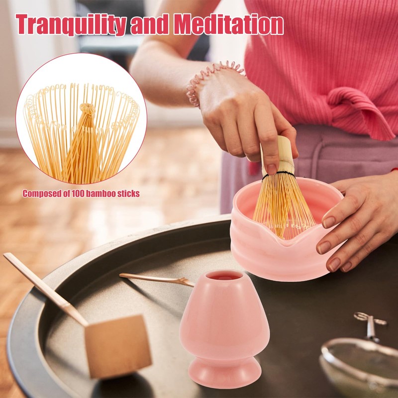 7Pcs Matcha Whisk Set with Ceramic Whisk Holder Matcha Bowl