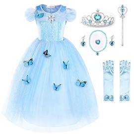 JerrisApparel Flower Girls Dress Princess Costume Butterfly Girl (3 Years, Sky Blue with Accessories)