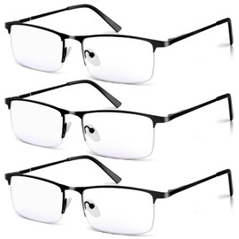 WEIMELTOY 3 Pack Blue Light Blocking Reading Glasses for Men, Stylish Half Frame Metal Computer Readers, Lightweight Spring Hinge Eyeglasses Anti Eyestrain/Glare/UV (Black, 2.5)