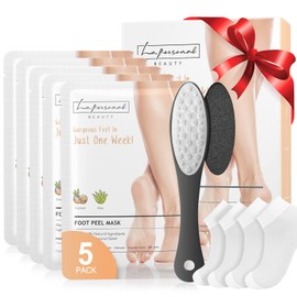 La.Personal Foot Care Set, 5 Pairs of Foot Mask, Callus Socks, Foot Scrub Mask, Foot Mask with Foot File and Socks - Effective for Calluses, Deep and Dry Skin, Deep Cracked Heels Repair