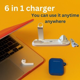 Generic 6-in-1 Wireless Charger for Phone, Headphone, Watches, Portable Charger, Type C Fast Charging Station, Wireless Phone Charger, Android Charger, Phone Charger, White