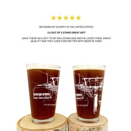 Pint Glasses by Black Lantern – Handmade Craft Beer Glasses and Bar Glassware – Ski Lift Design (Set of Two 16oz. Glasses)