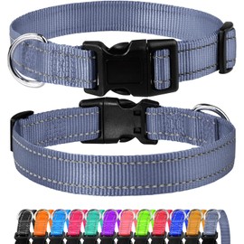 FunTags Reflective Dog Collar, Sturdy Nylon Collars for Small Girl and Boy Dogs, Adjustable Dog Collar with Quick Release Buckle, Gray