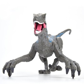 R/C Dinosaur Velociraptor Toy with 3D Eye Light, Roaring & Shaking Head/Tail, Gray