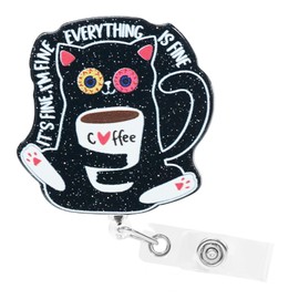 Funny Nurse Badge Reel – Retractable ID Badge Holder with Cute Medical Designs & Alligator Clip, Inspirational Badge Reels for Nurses, Medical Staff, Teachers, Office (Black Cat Cafe)
