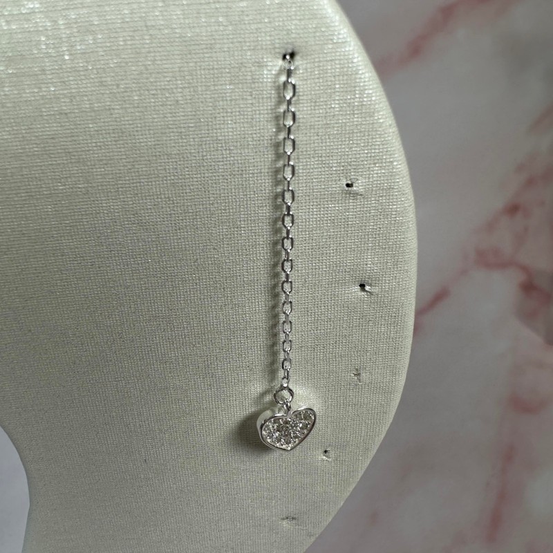 Sterling Silver Heart Clear CZ Pave Drop Dangle Pull Through