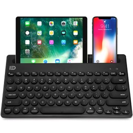 Attoe Teclado inalámbrico, multidispositivo de doble canal, universal, lindo, inalámbrico, Bluetooth, portátil, delgado, con distancia de conexión de 20 m para tablet, teléfono inteligente, PC (negro)