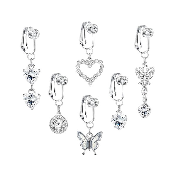 Asheyya 6PCS Fake Belly Button Piercing, Clip On Belly Button