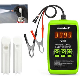 Automotive Fuel Injector Tester, MR CARTOOL V30 Gasoline Injectors Cleaner Tool with 2 Injector Nozzle Adapter, Universal Fuel Injector Driverbox with 6 Testing Modes