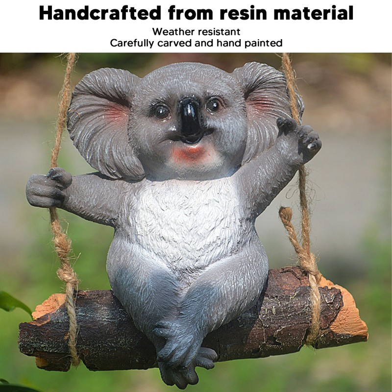Swing Koala Sculpture Cartoon Synthetic Resin Animal Statues Decoration for