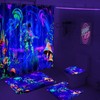 Alishomtll 4 Pcs Blacklight Astronaut Kids Shower Curtain Sets with