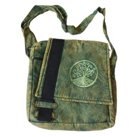 NATURAL FLOW Shoulder Bag, Cotton Canvas, Tree of Life, Hippy Boho (Green)