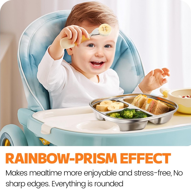 MIMORE Stainless Steel Kids Plates - 5 Pack Toddler Plates